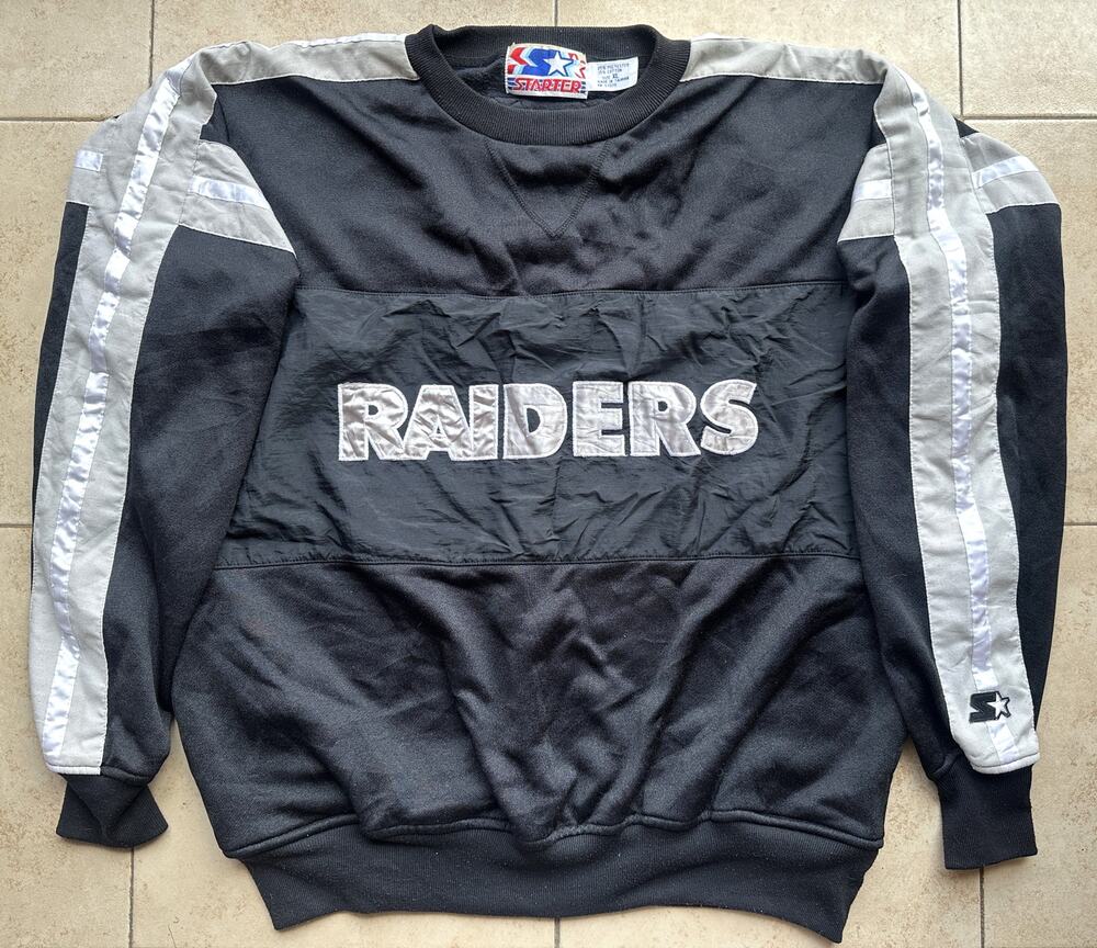 LA Raiders 90s STARTER Pullover sweatshirt XL black silver Oakland NFL vintage